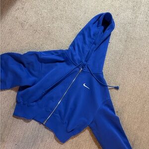 Blue Nike Cropped Hoodie with White Logo